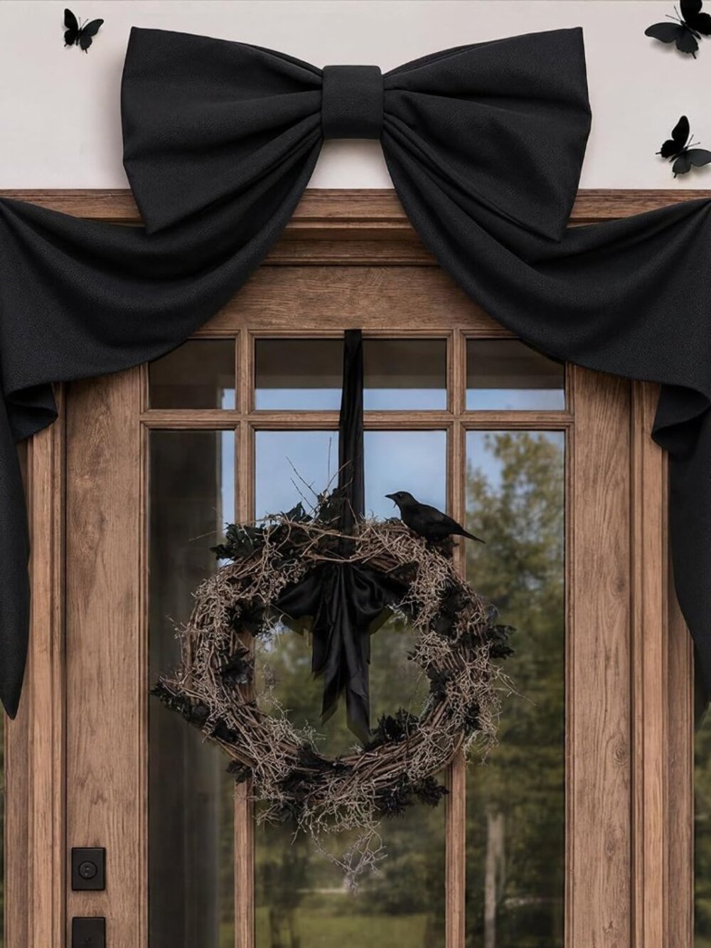 Halloween Decor - 48" x 24" Giant Black Bow for Front Door Wall Mantle